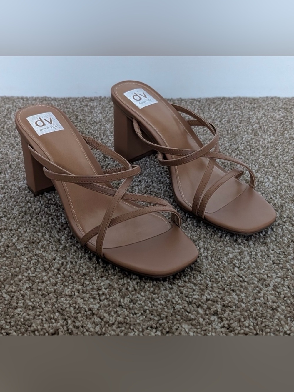DV Dolce Vita Hinx Slip On Strappy Block Heel Sandal Toffee Size 11